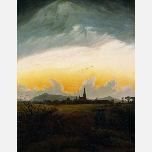 Gemälde von Caspar David Friedrich mit der Silhouette der Stadt Neubrandenburg